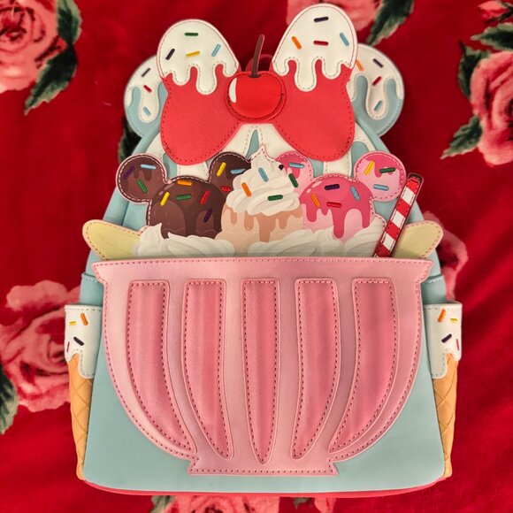 VERY RARE Disney Loungefly Minnie Mouse Sweet Treats Ice Cream Mini Backpack NWT - Picture 6 of 15